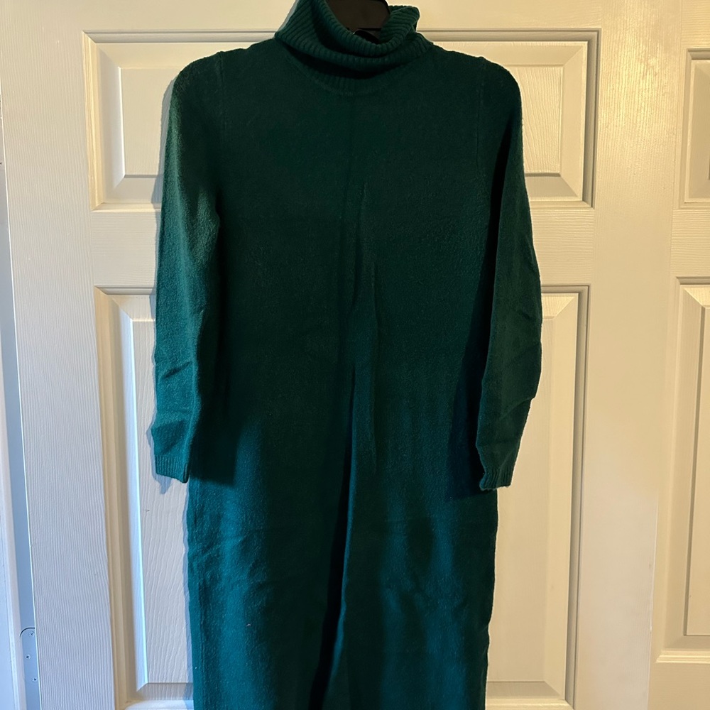 Green Turtleneck Sweater Dress